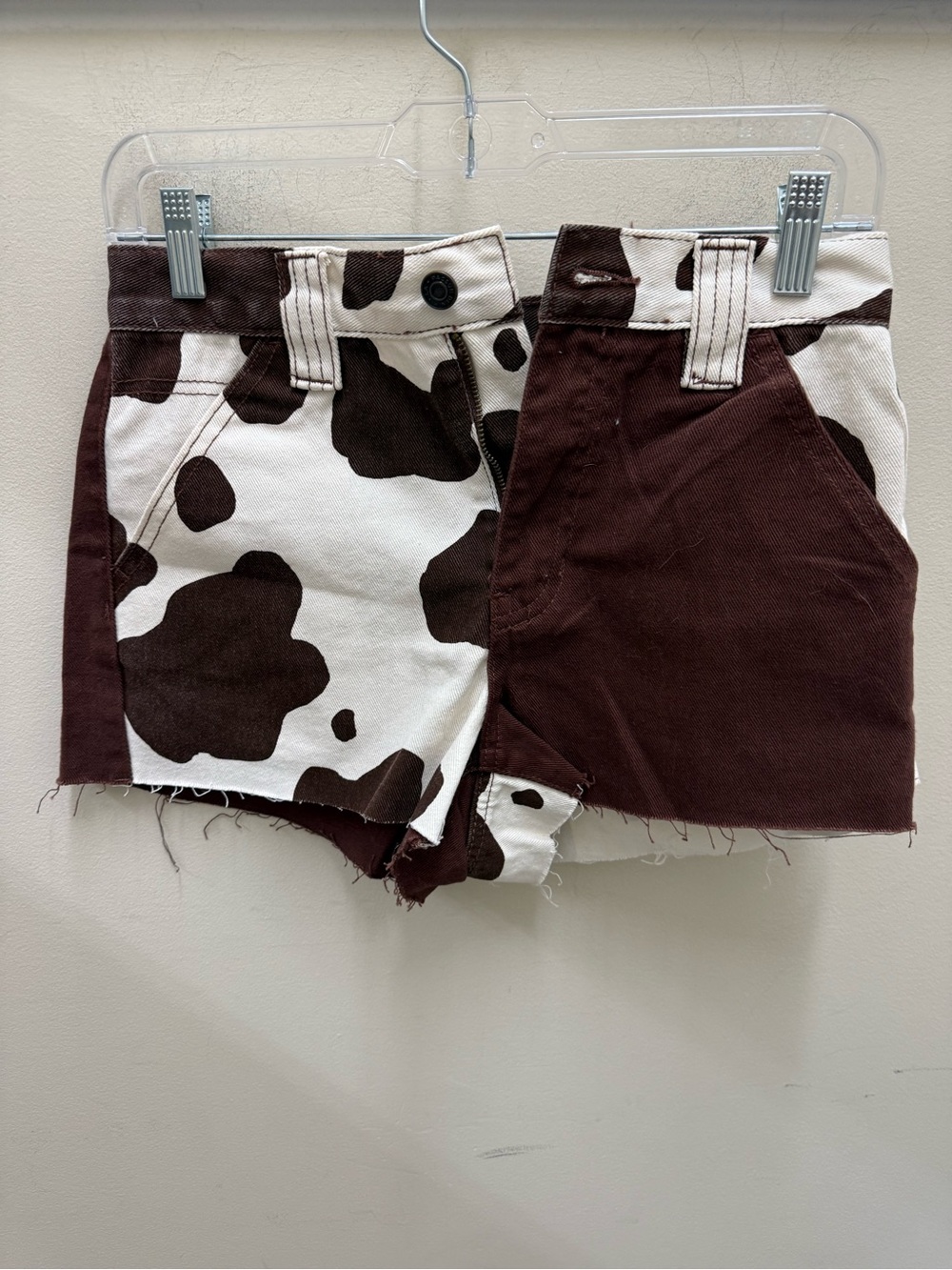 pacSun  Cow Print & Solid Brown Patchwork Denim Shorts